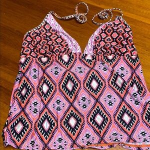 Kenneth Cole Pink and Black Graphic Tankini Swim Top XL